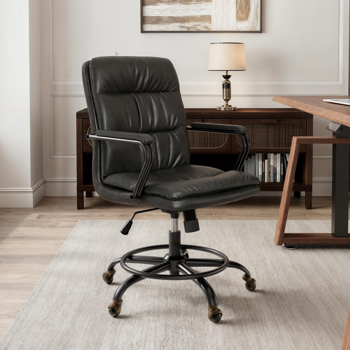 Mid-Century Faux Leather Office Chair with Ball Casters G2819
