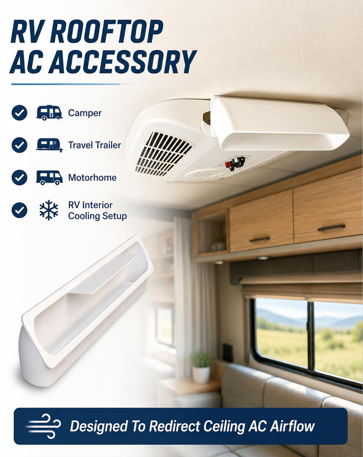RV Rooftop AC Air Deflector White T137320