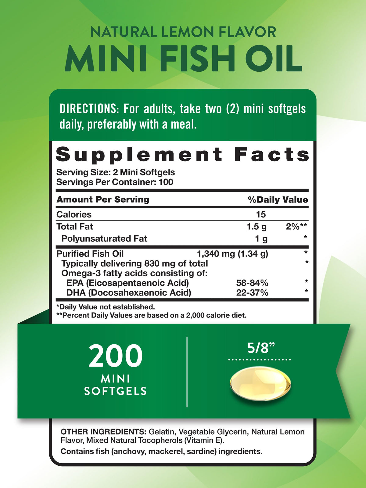 Fish Oil Omega 3 1340 mg 200 Mini Softgels R281499
