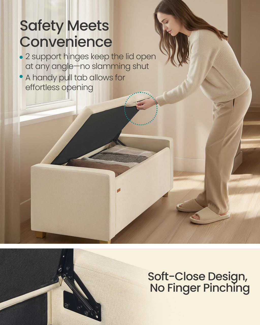 48 Inches Storage Ottoman with Solid Wood Legs F392