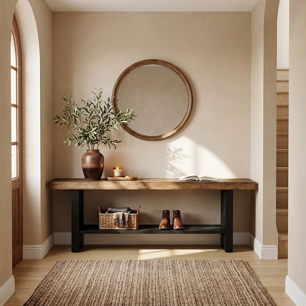 55" Solid Wood 2-Tier Shoe Storage Bench H9426