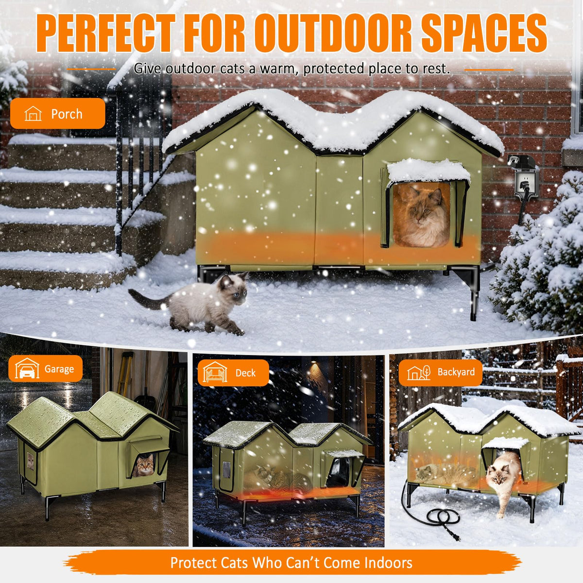 Heated Weatherproof Insulated Outdoor Cat House with Heating Pad S886592