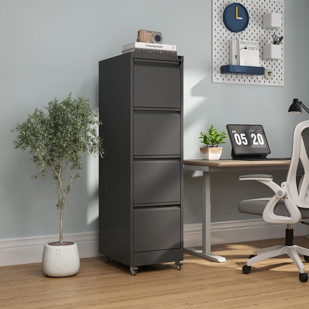 4 Drawer Black Metal File Cabinet with Lock K748