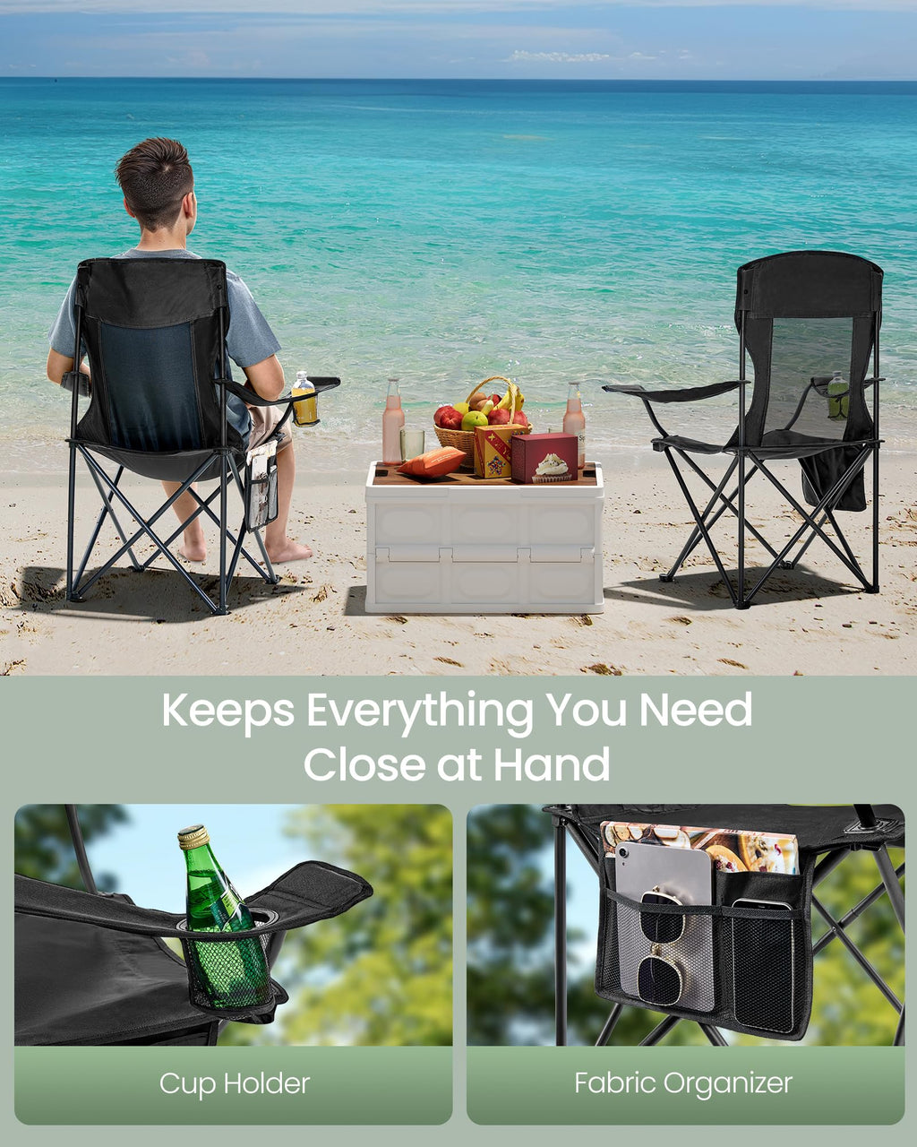 Breathable Camping Chairs, Set of 2, 330 lb Weight Capacity Z910210