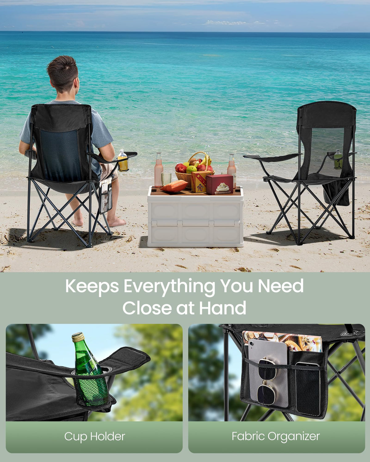 Breathable Camping Chairs, Set of 2, 330 lb Weight Capacity Z910210