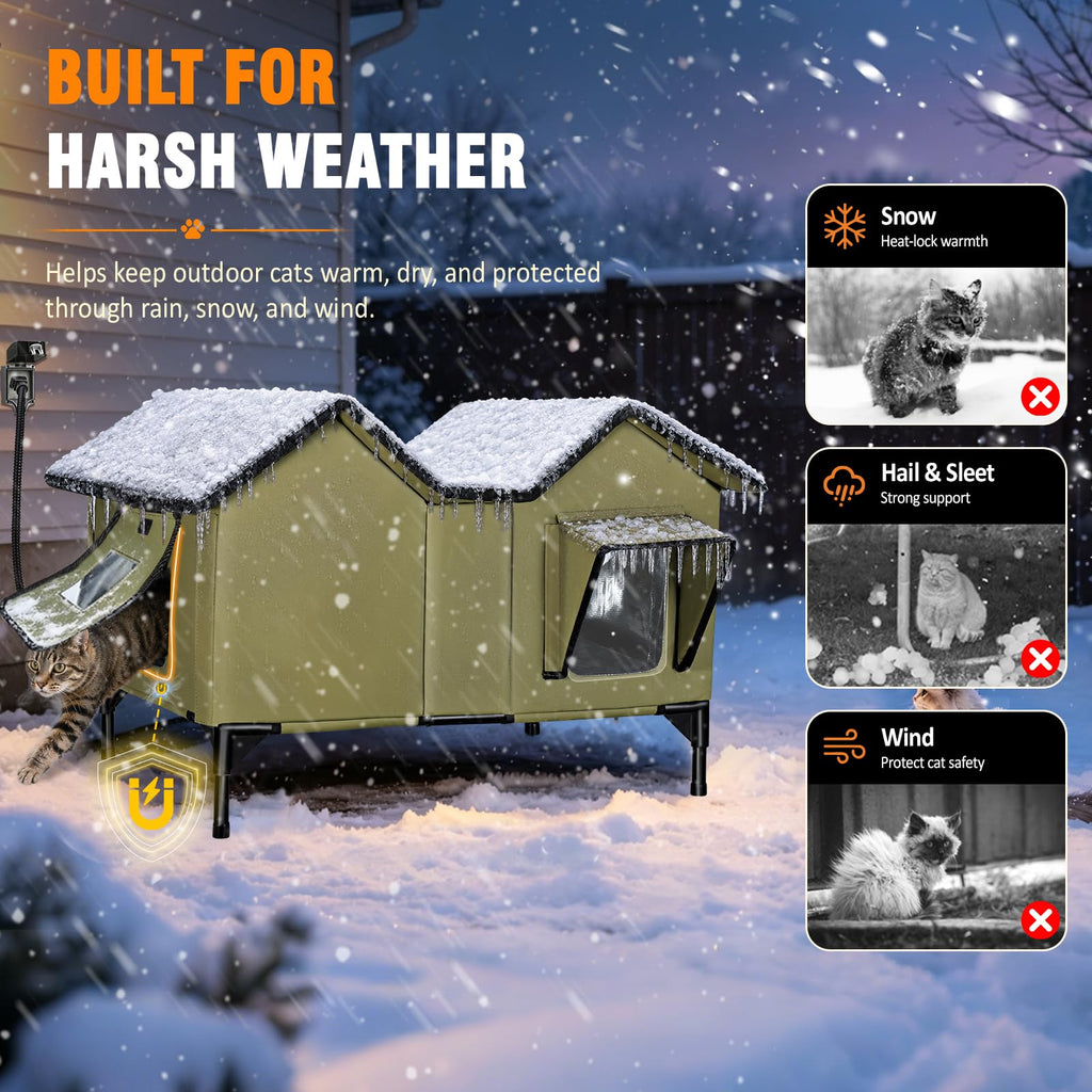 Heated Weatherproof Insulated Outdoor Cat House with Heating Pad S886592