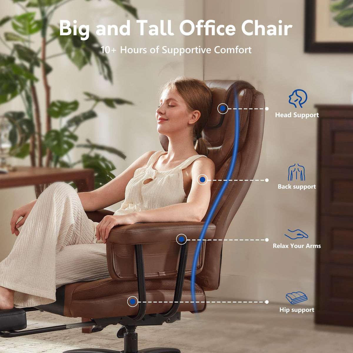 Big and Tall 500LBS Reclining Office Chair with Footrest V53956