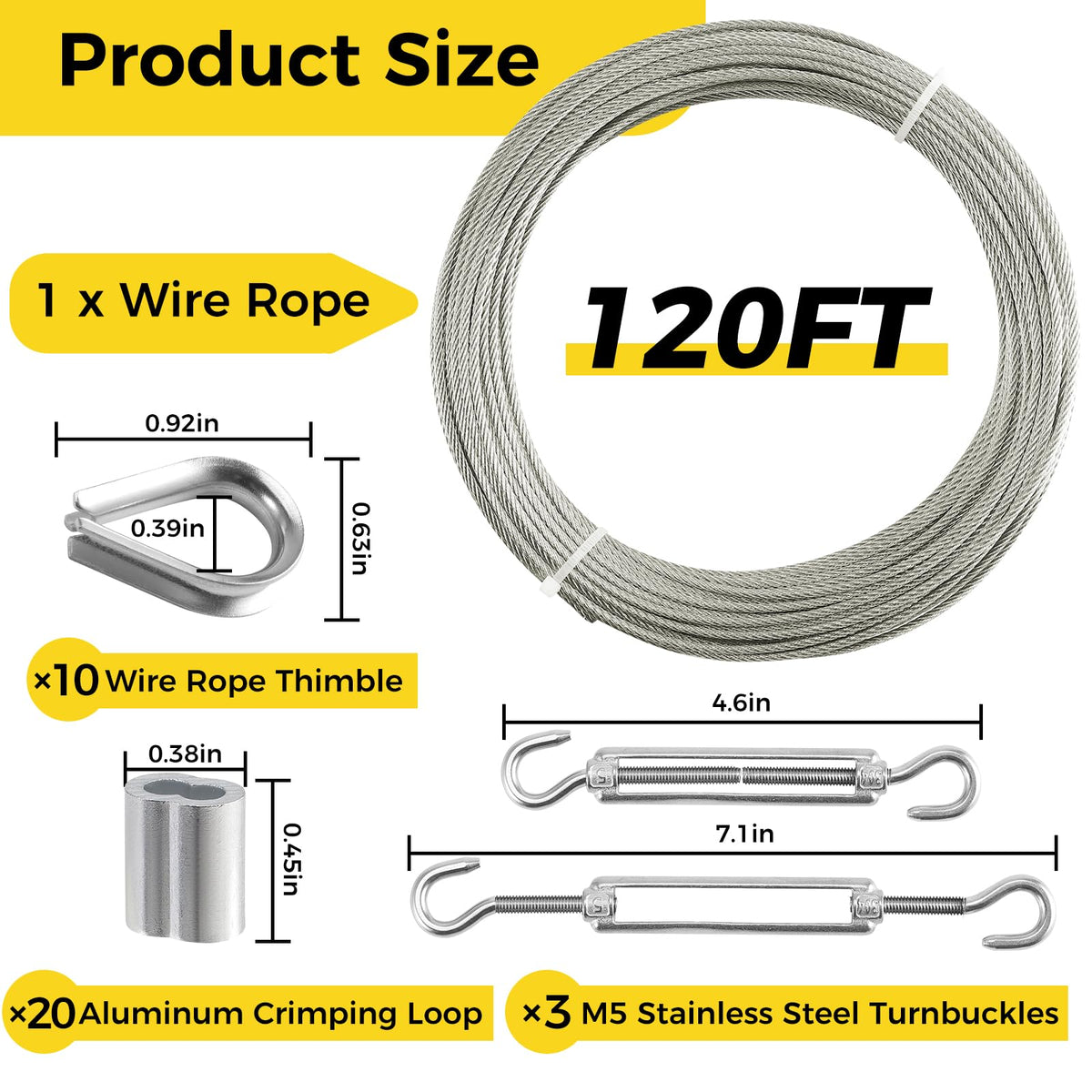 1/8 Inch 120FT Stainless Steel Wire Rope F772393