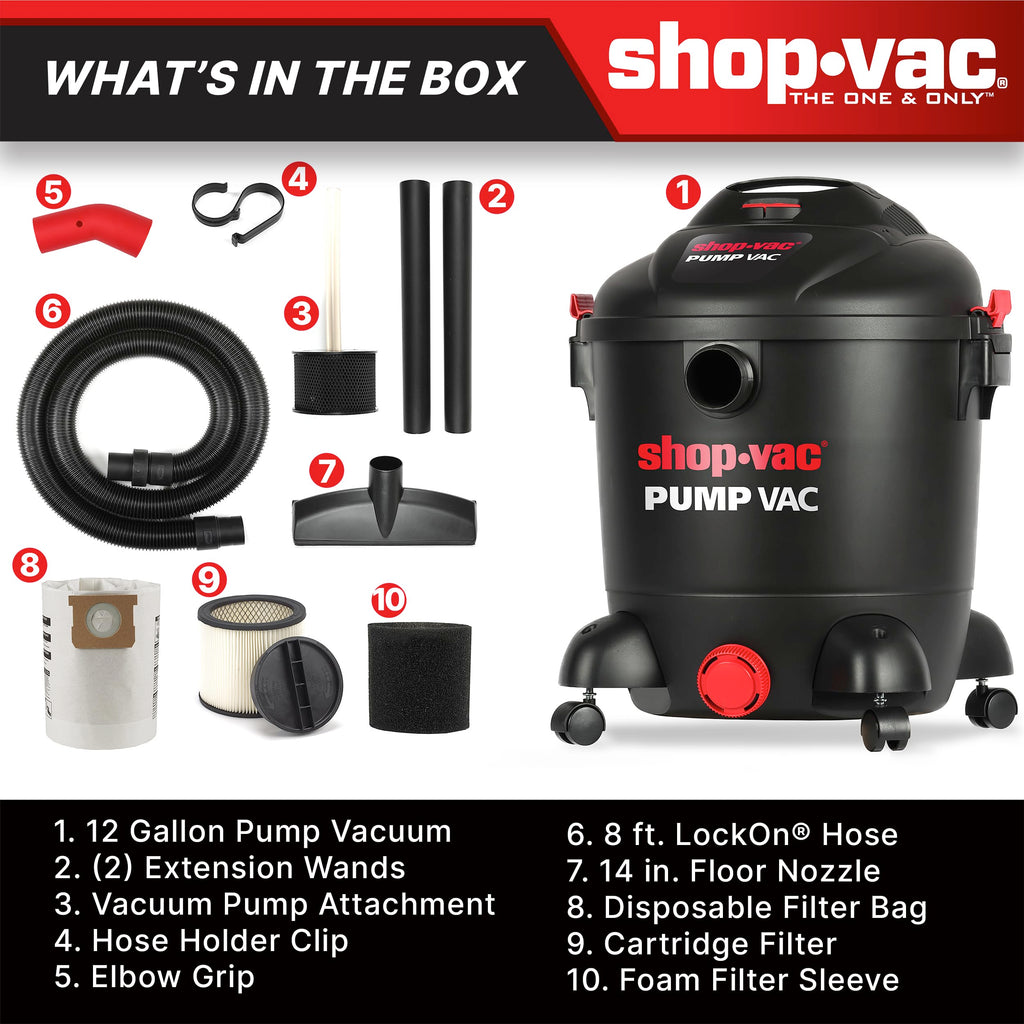 12 Gallon Wet Dry Pump Vacuum with Built-in Water Pump I4696
