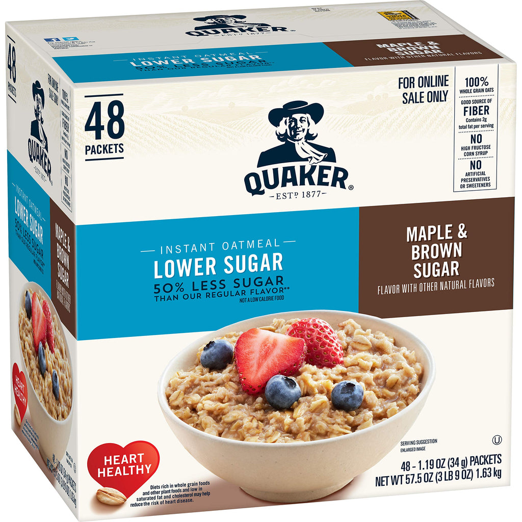 Instant Oatmeal Lower Sugar Maple Brown Sugar 1.19 Ounce Pack of 48 B128810