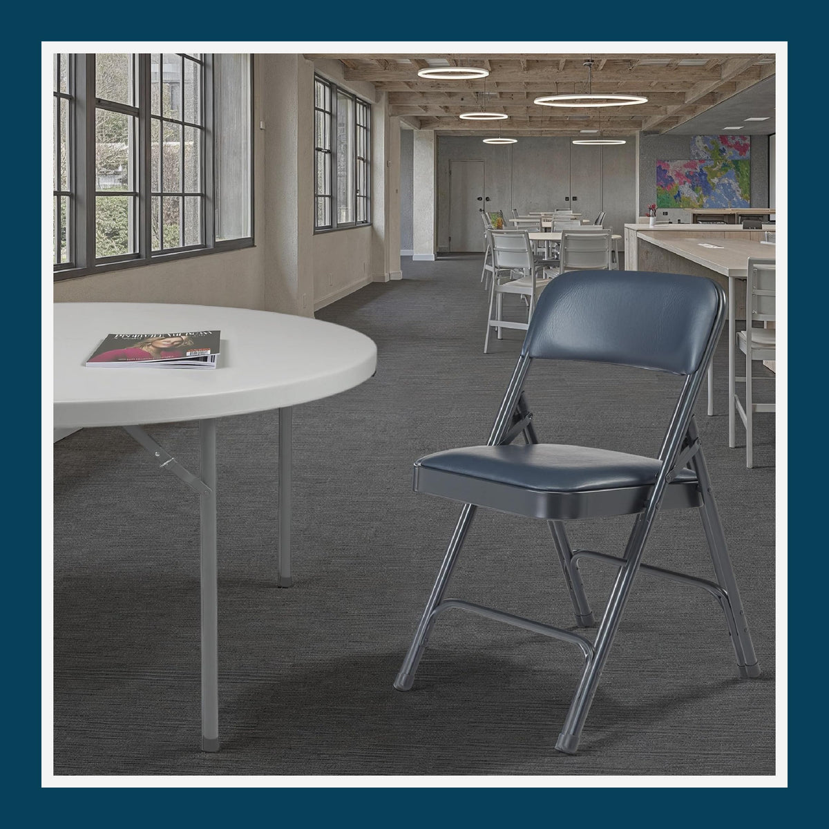 Blue Vinyl Cushioned Folding Chairs with Steel Frame, 4-Pack F77621