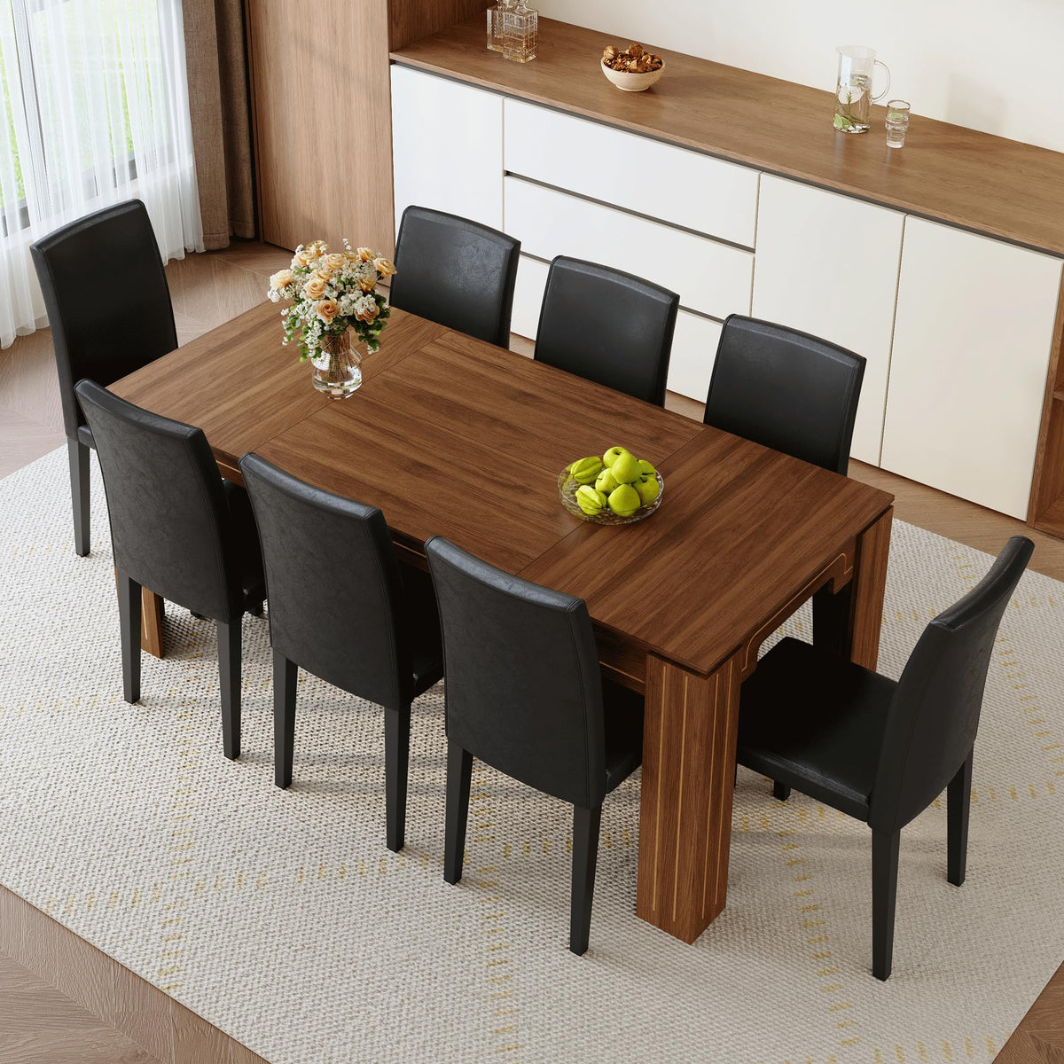 9 Piece Dining Table Set with 8 Pu Leather Chairs H660