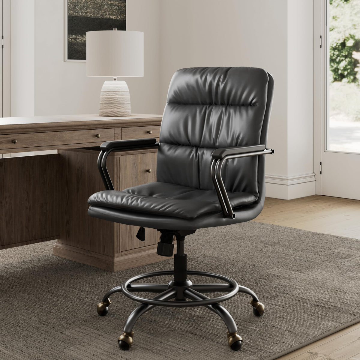 Mid-Century Faux Leather Office Chair with Ball Casters G2819