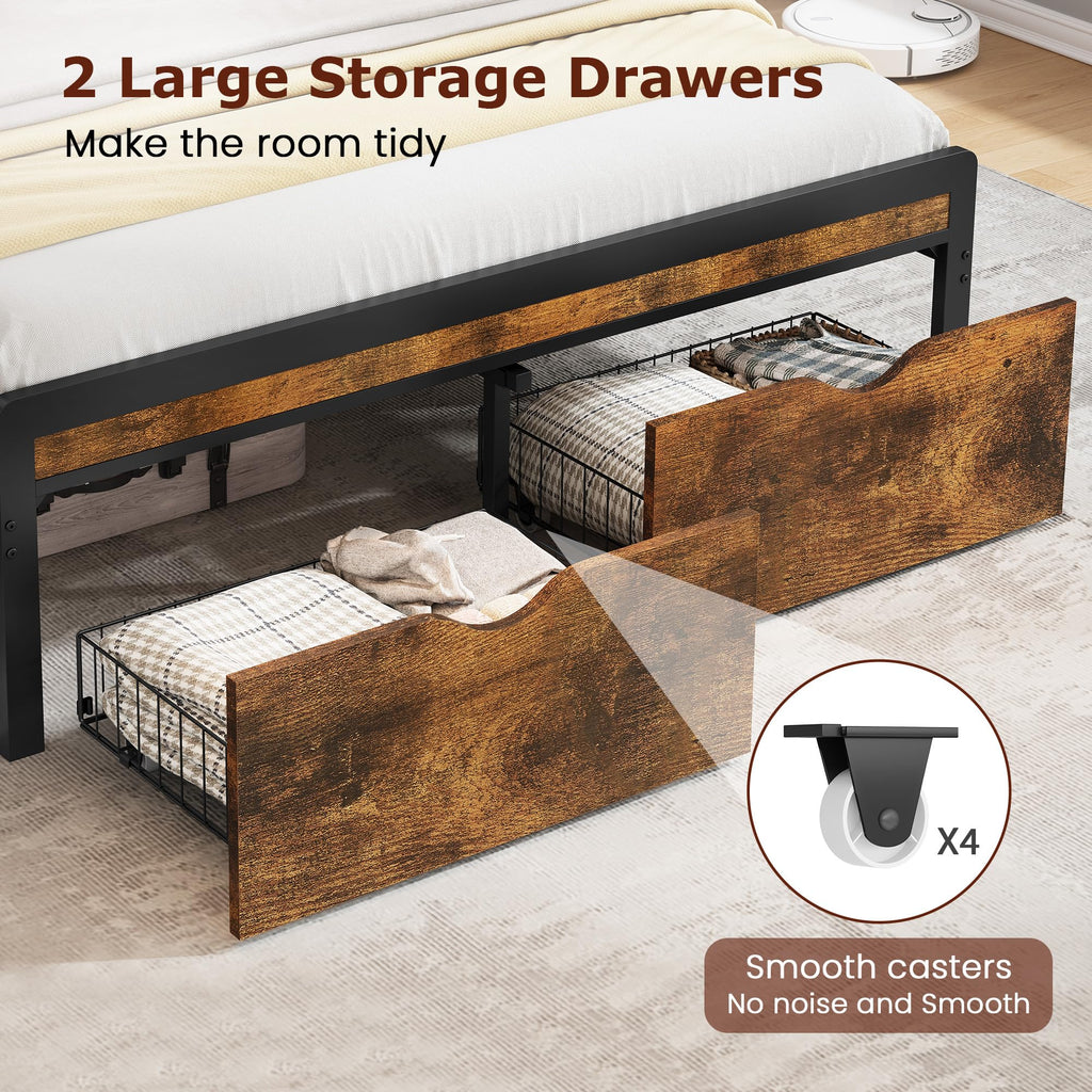 Full Size Metal Platform Bed Frame with 2 Storage Drawers H2785