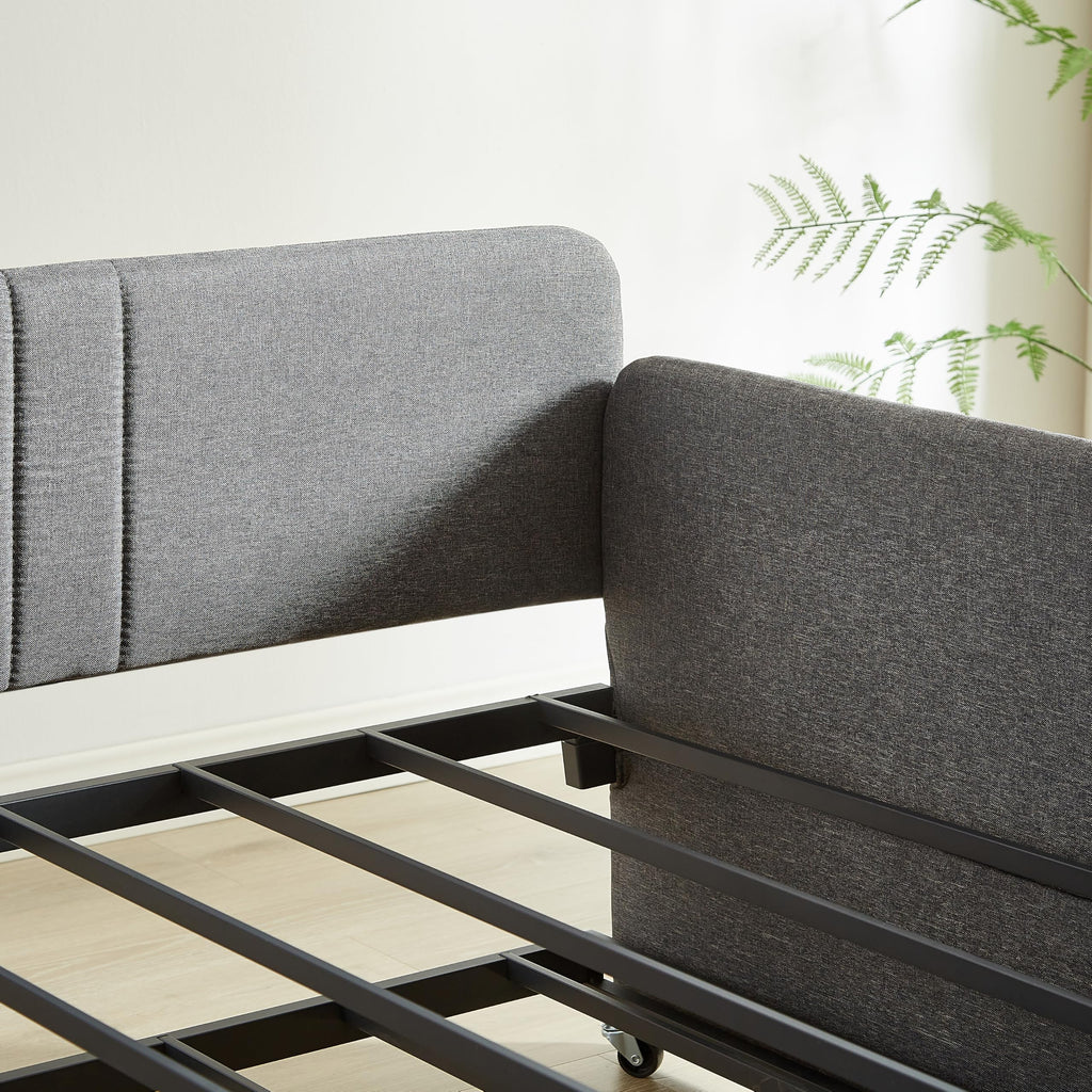 Twin Size Gray Linen Upholstered Daybed with Trundle O8301