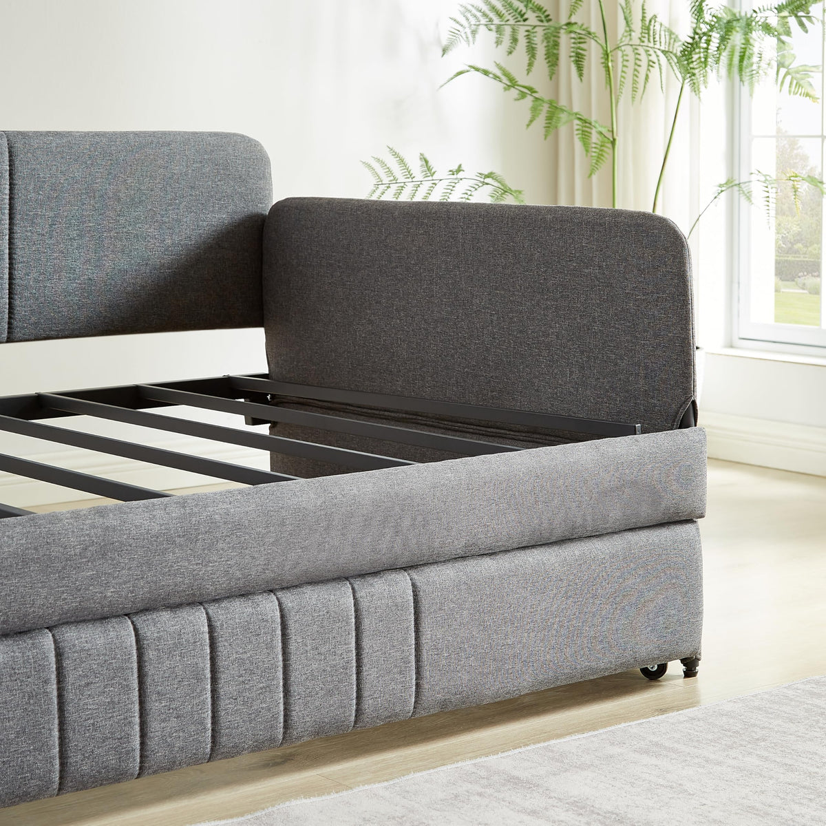 Twin Size Gray Linen Upholstered Daybed with Trundle O8301