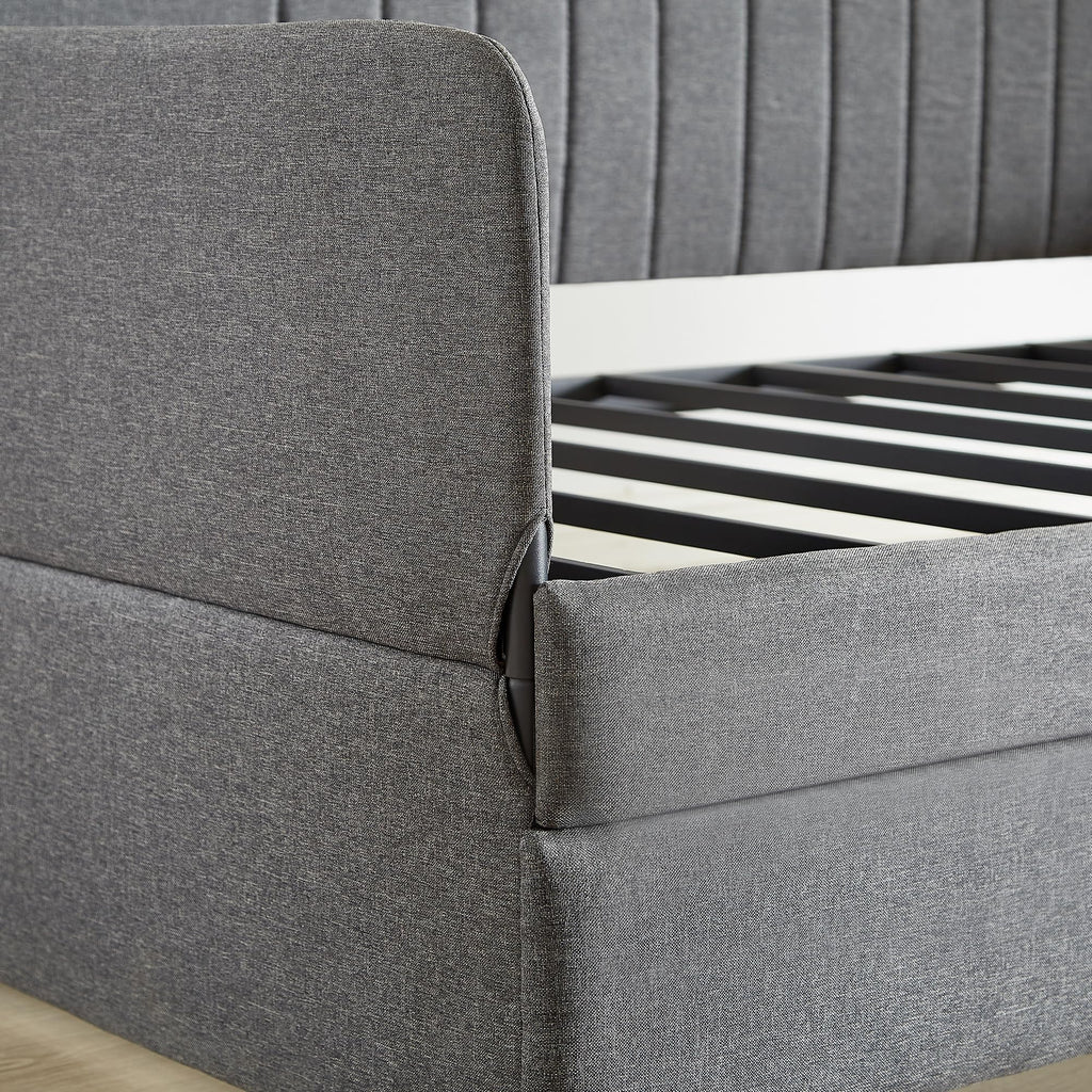 Twin Size Gray Linen Upholstered Daybed with Trundle O8301